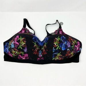 Torrid curve lightly lined wire free lace floral bra black 46DDD new